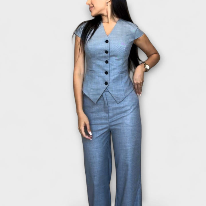 Ivy – Stylový set topu s V-výstřihem a kalhotami