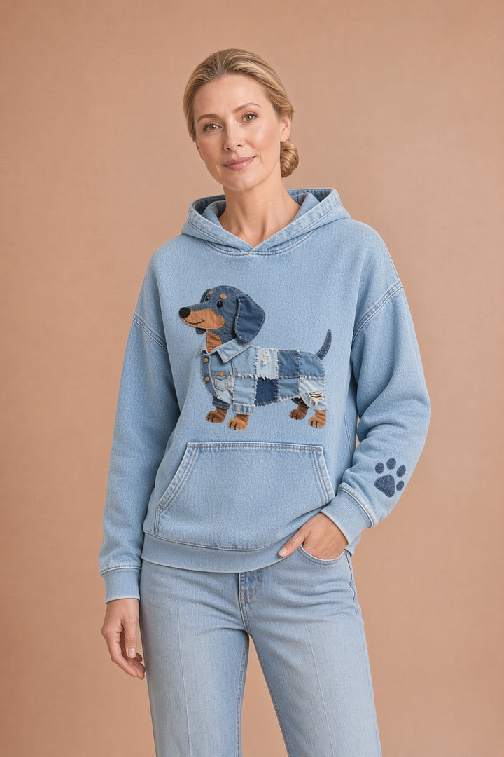 Azucena – Denim-huppari mäyräkoira-appliikaatiolla