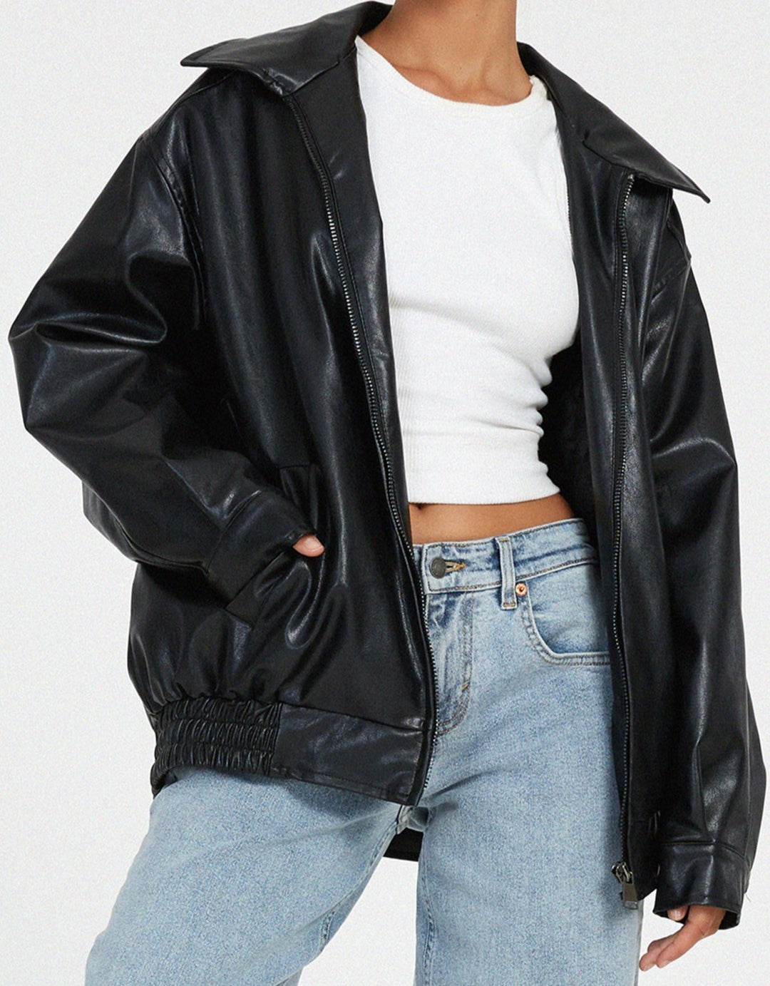 Oversize-bomber-takki tekonahasta naisille