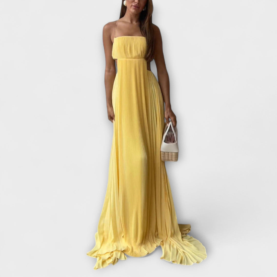 Mireille - Elegantní maxi šaty s plisováním a výřezem