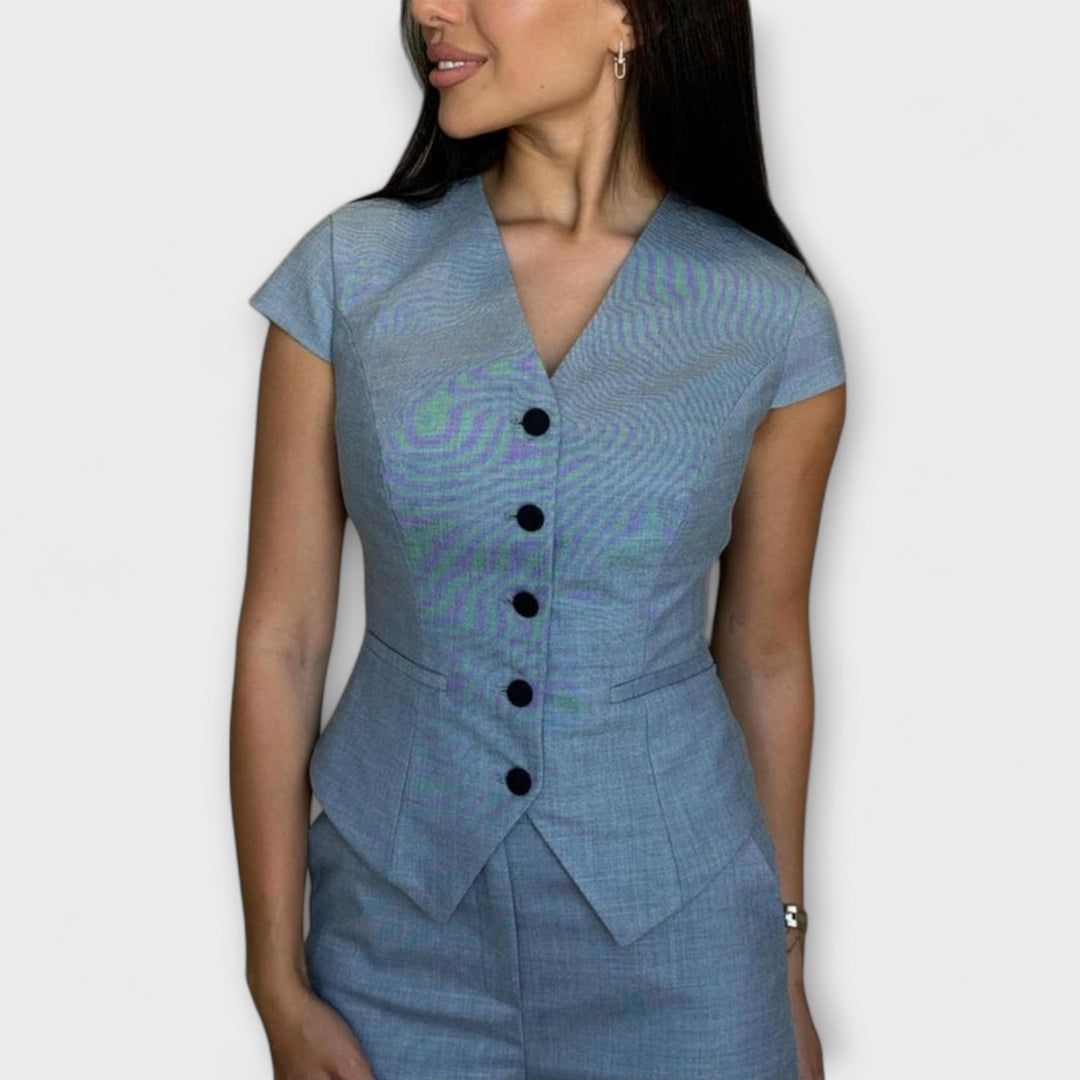 Ivy – Stylový set topu s V-výstřihem a kalhotami