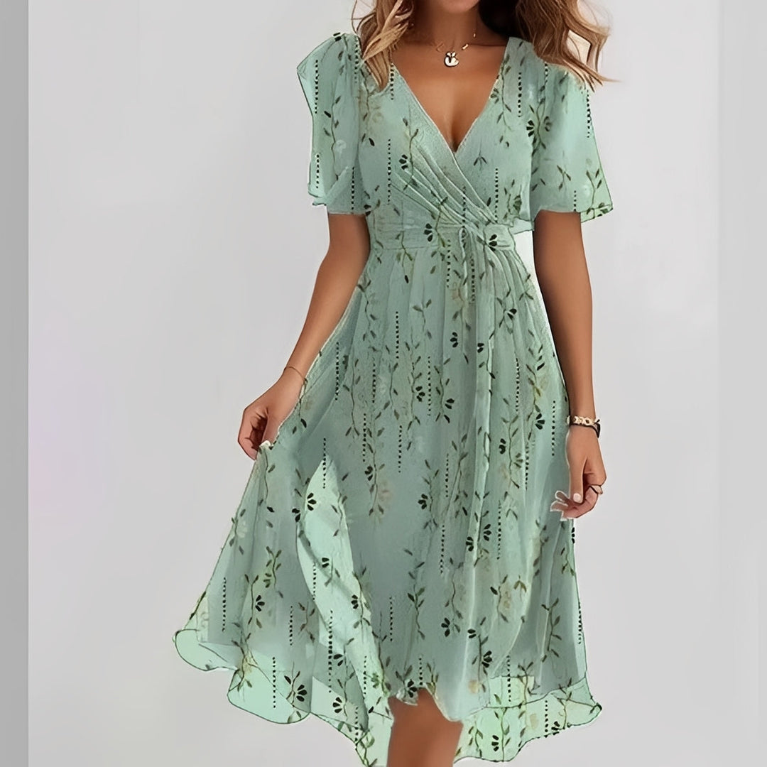 Gemma – Elegantní dámské midi šaty s krátkým rukávem