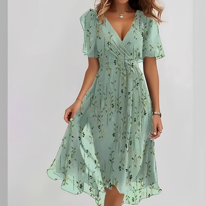 Gemma – Elegantní dámské midi šaty s krátkým rukávem
