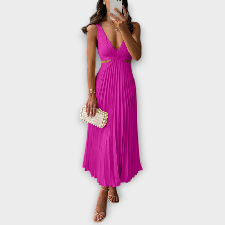 Tyylikäs midi-iltamekko laskoksilla