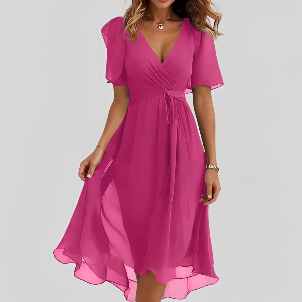 Gemma – Elegantní dámské midi šaty s krátkým rukávem