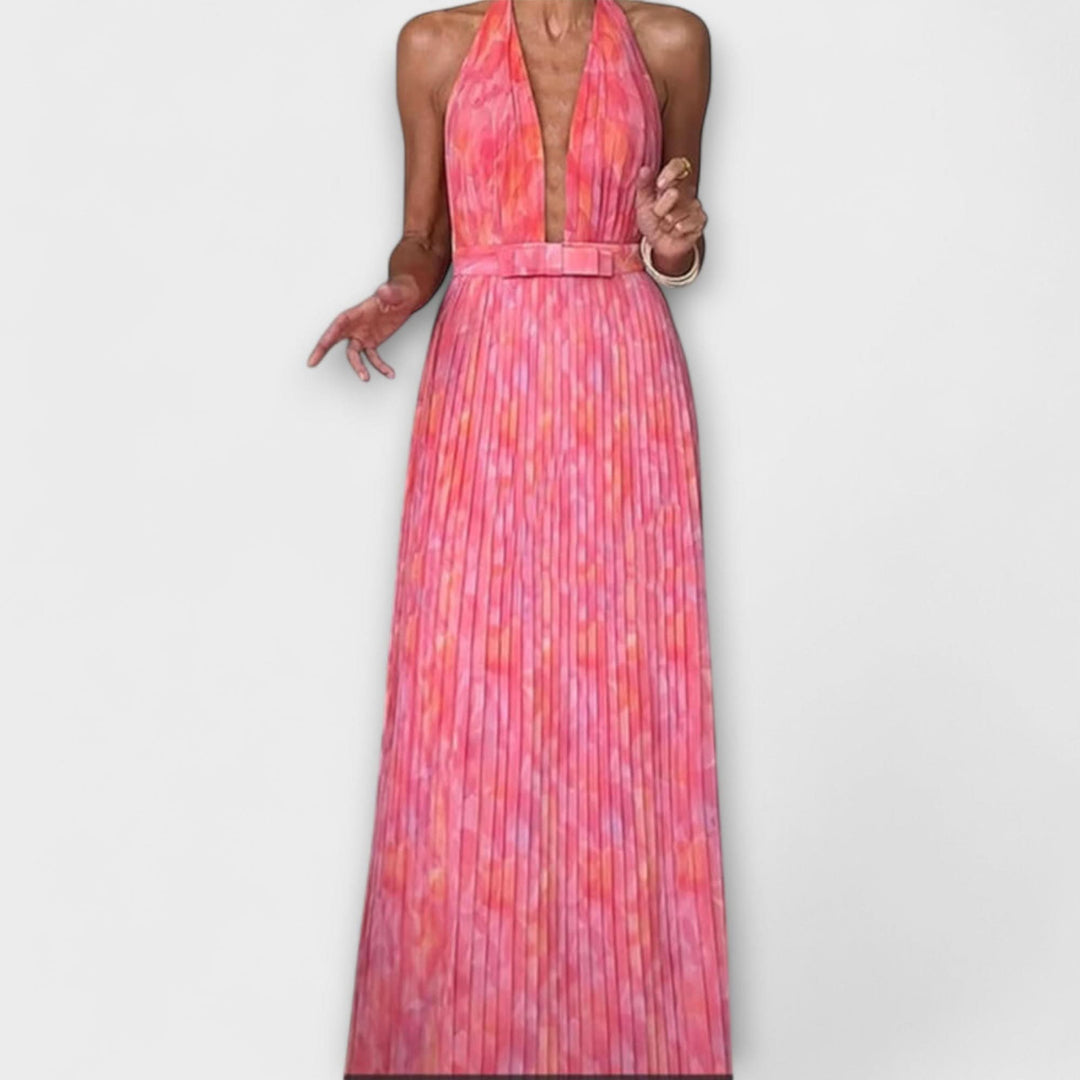 Seraphina – Elegantní maxi šaty s vázáním za krk a výstřihem do V