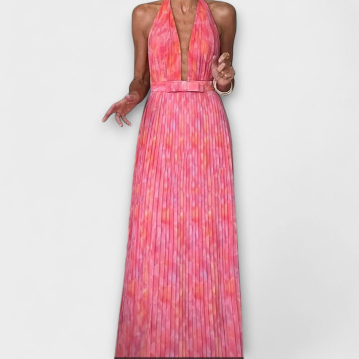 Seraphina – Elegantní maxi šaty s vázáním za krk a výstřihem do V