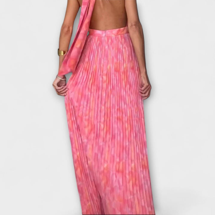 Seraphina – Elegantní maxi šaty s vázáním za krk a výstřihem do V