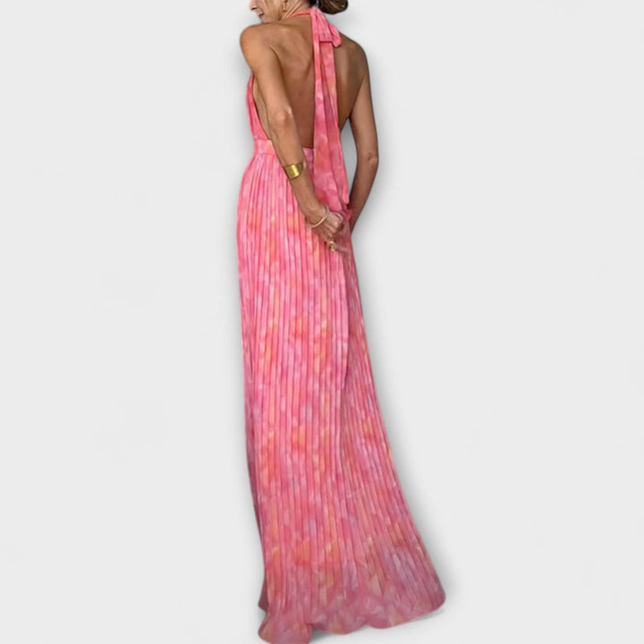 Seraphina – Elegantní maxi šaty s vázáním za krk a výstřihem do V