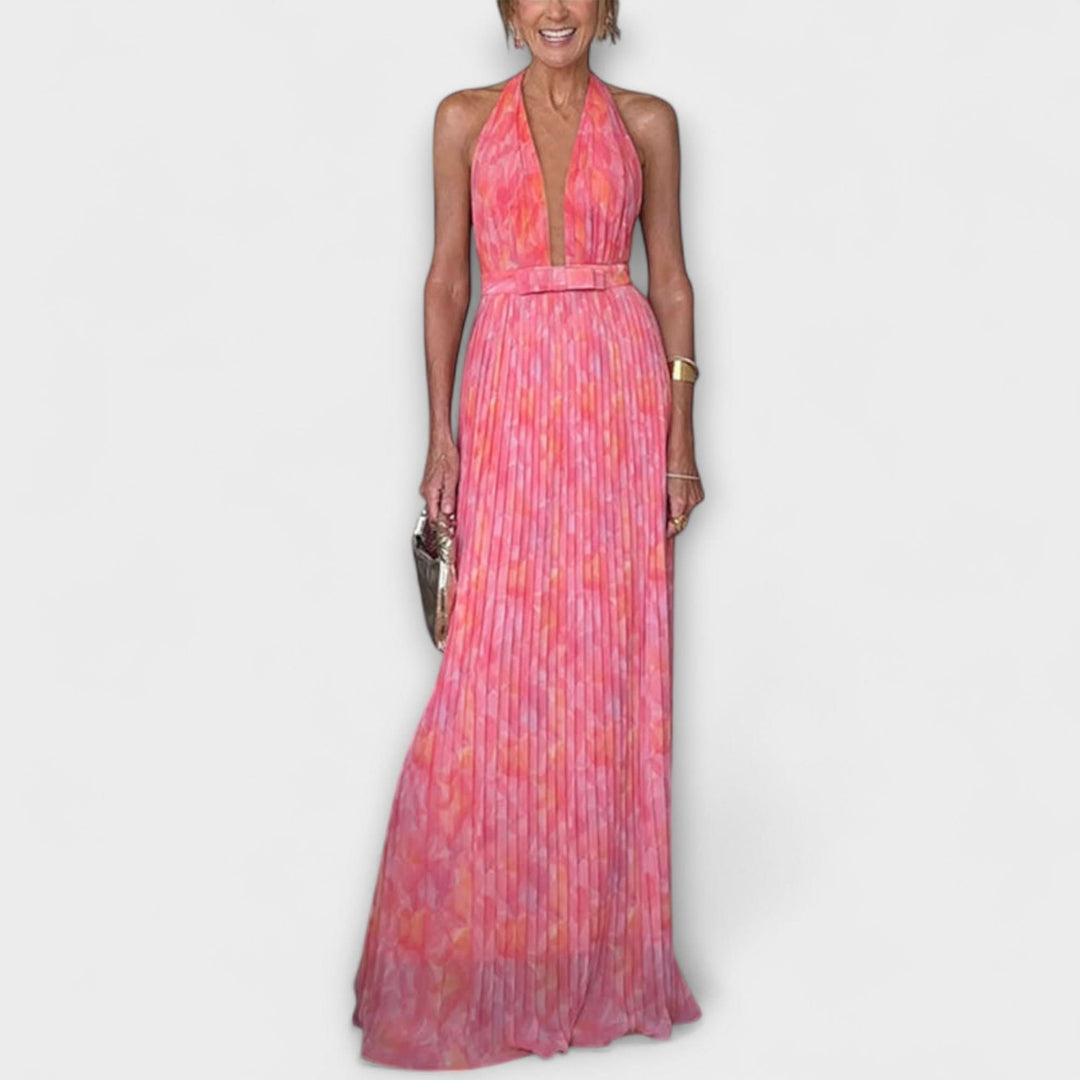 Seraphina – Elegantní maxi šaty s vázáním za krk a výstřihem do V