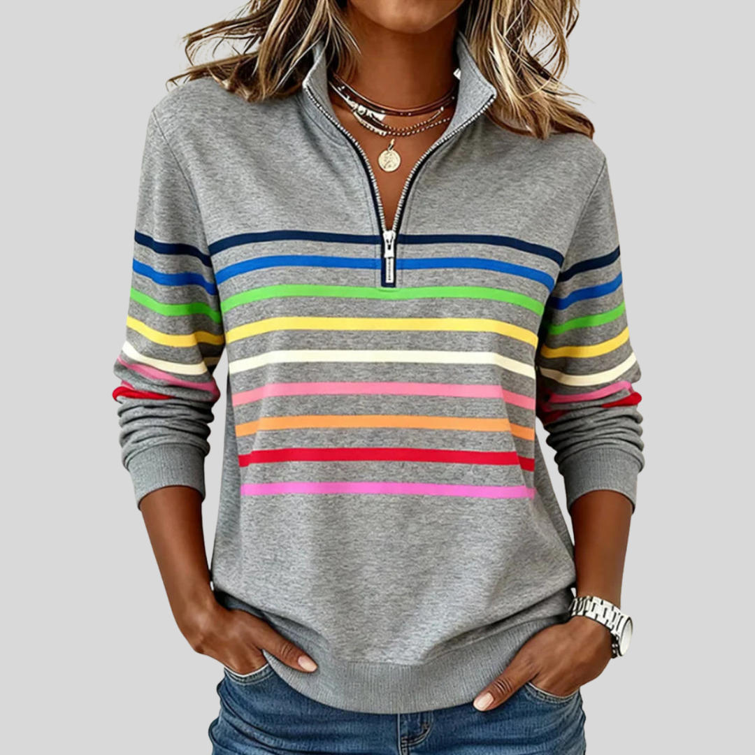 Nadine | Vetoketjullinen Sweatshirt Monivärisillä Raidalla