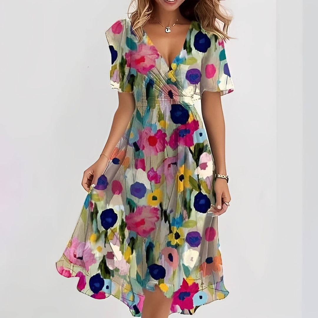 Gemma – Elegantní dámské midi šaty s krátkým rukávem