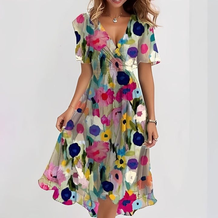 Gemma – Elegantní dámské midi šaty s krátkým rukávem