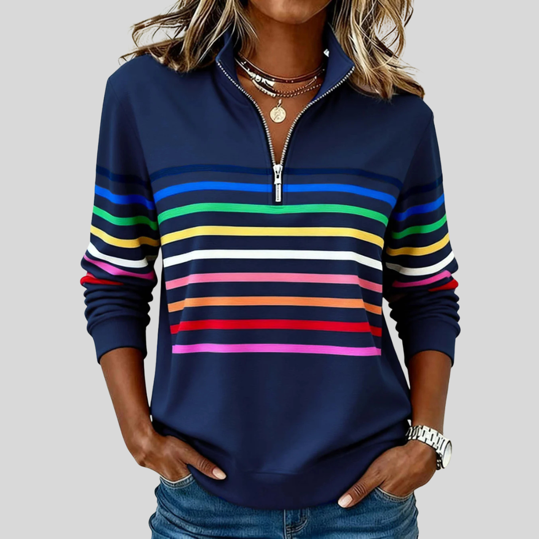 Nadine | Vetoketjullinen Sweatshirt Monivärisillä Raidalla