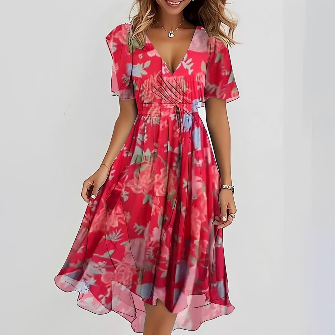 Gemma – Elegantní dámské midi šaty s krátkým rukávem