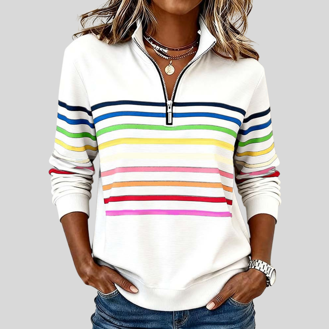 Nadine | Vetoketjullinen Sweatshirt Monivärisillä Raidalla