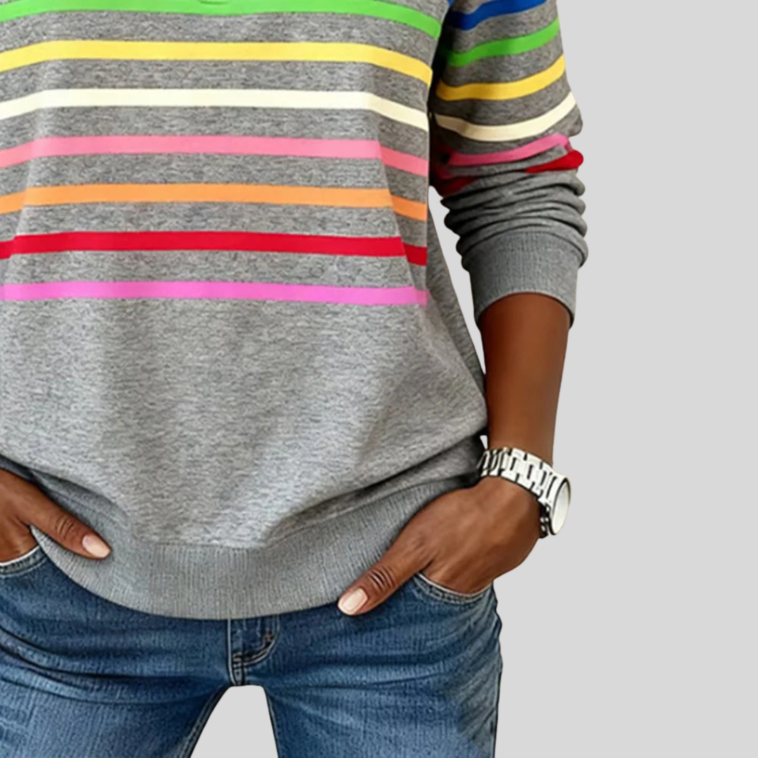Nadine | Vetoketjullinen Sweatshirt Monivärisillä Raidalla