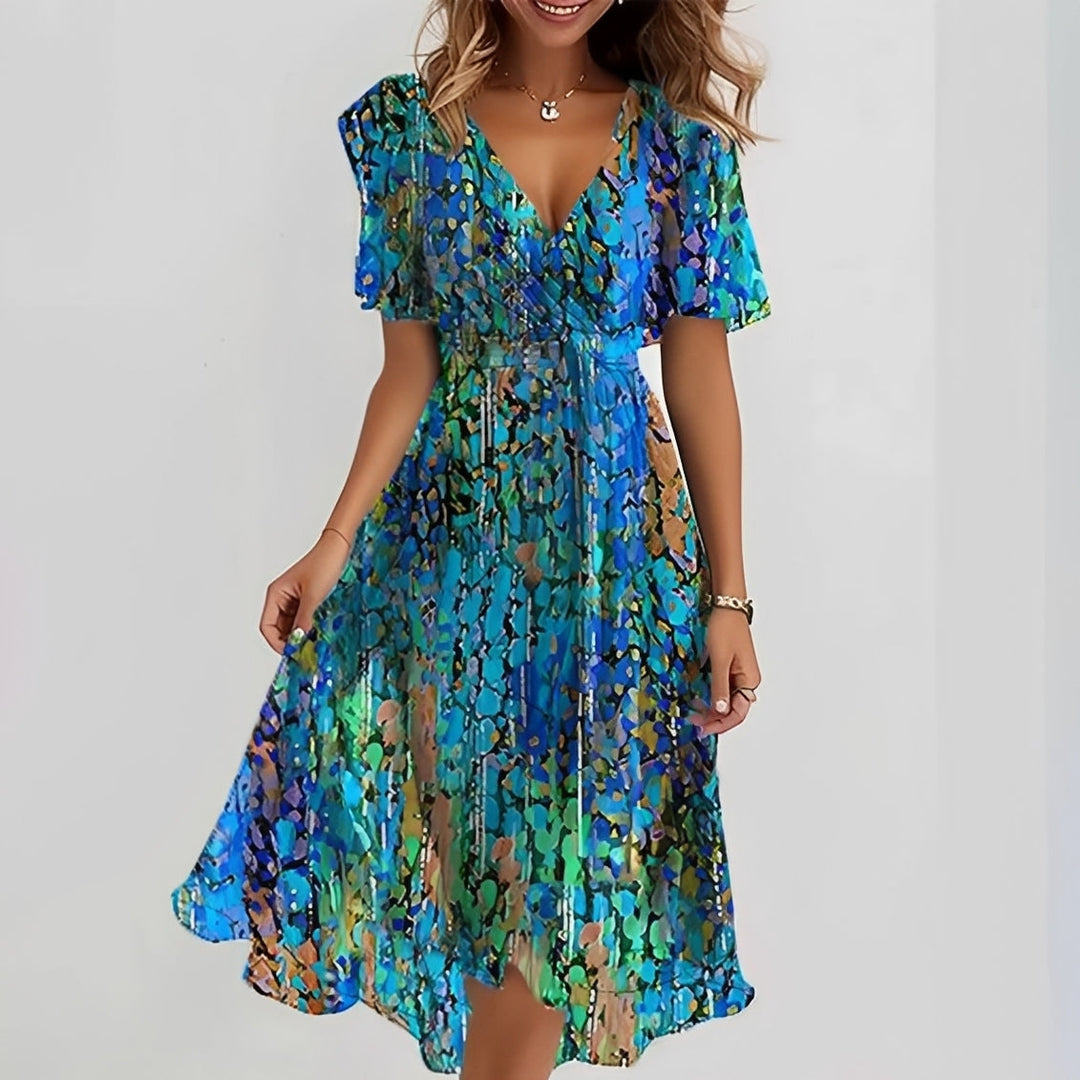 Gemma – Elegantní dámské midi šaty s krátkým rukávem