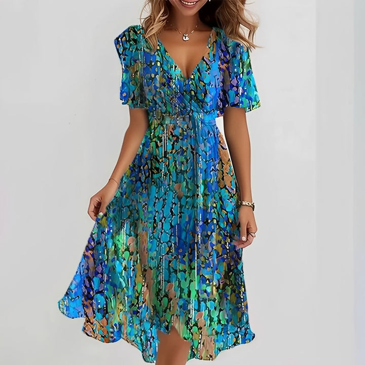 Gemma – Elegantní dámské midi šaty s krátkým rukávem