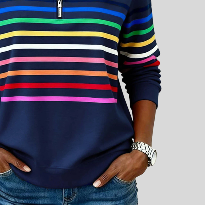 Nadine | Vetoketjullinen Sweatshirt Monivärisillä Raidalla