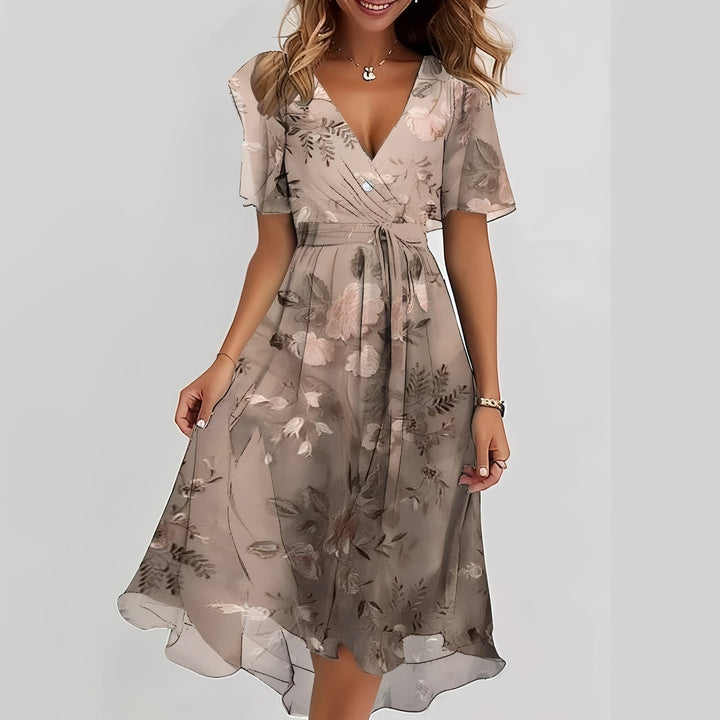 Gemma – Elegantní dámské midi šaty s krátkým rukávem