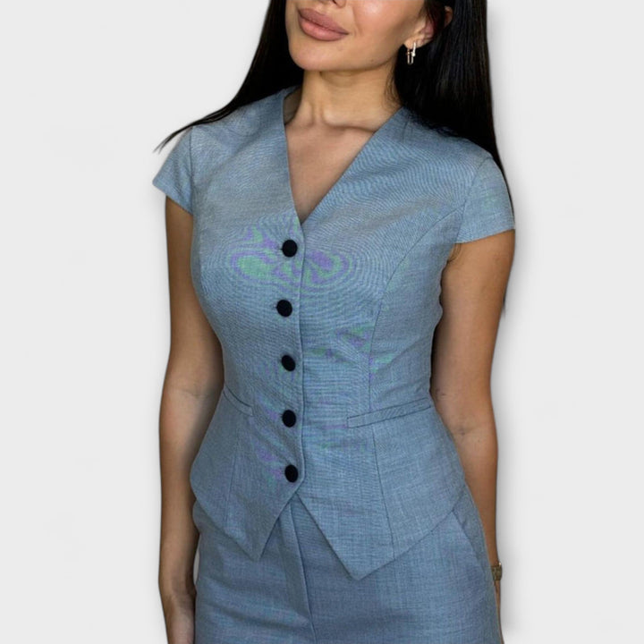Ivy – Stylový set topu s V-výstřihem a kalhotami