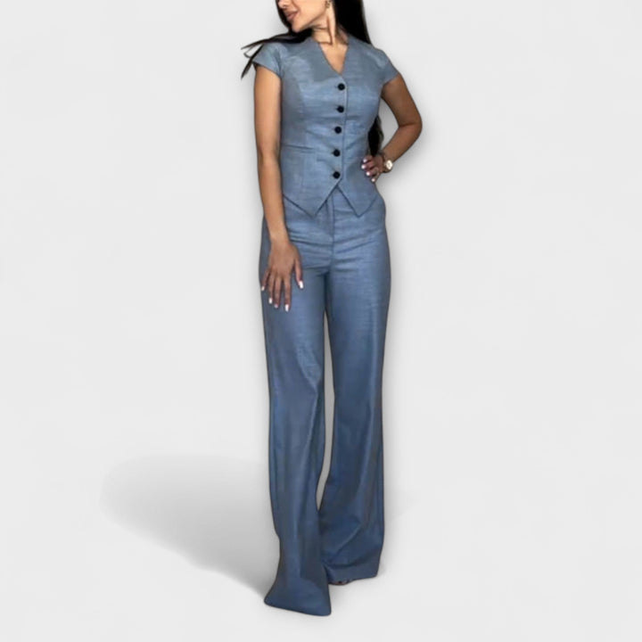 Ivy – Stylový set topu s V-výstřihem a kalhotami