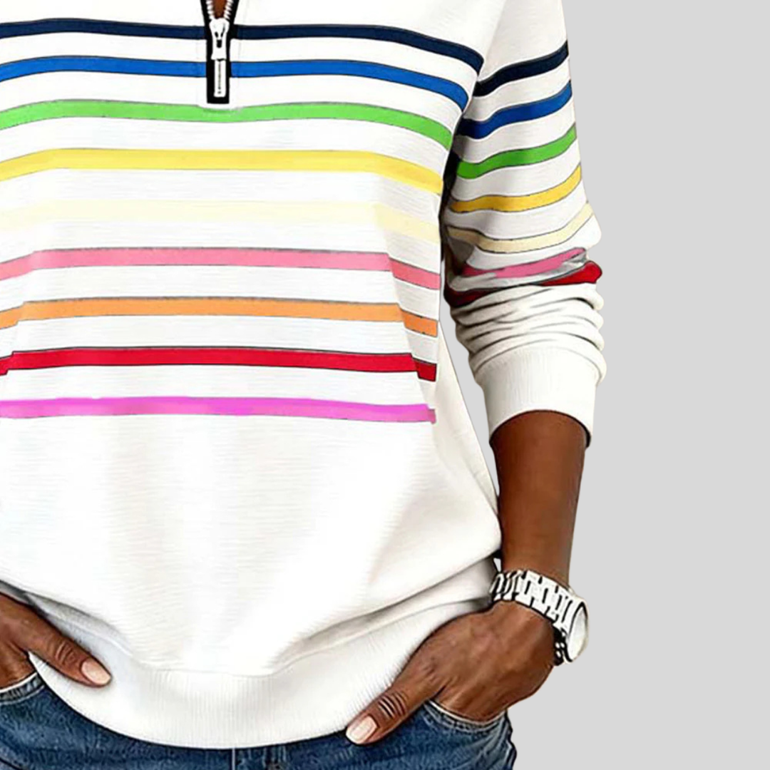 Nadine | Vetoketjullinen Sweatshirt Monivärisillä Raidalla