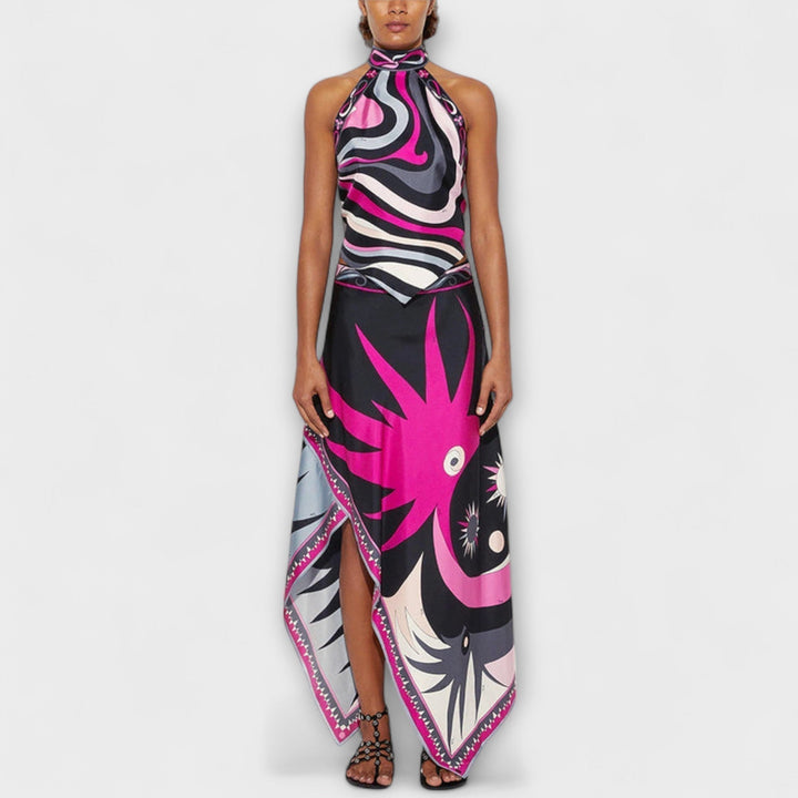 Everly – Halter-toppi ja epäsymmetrinen midihame -setti