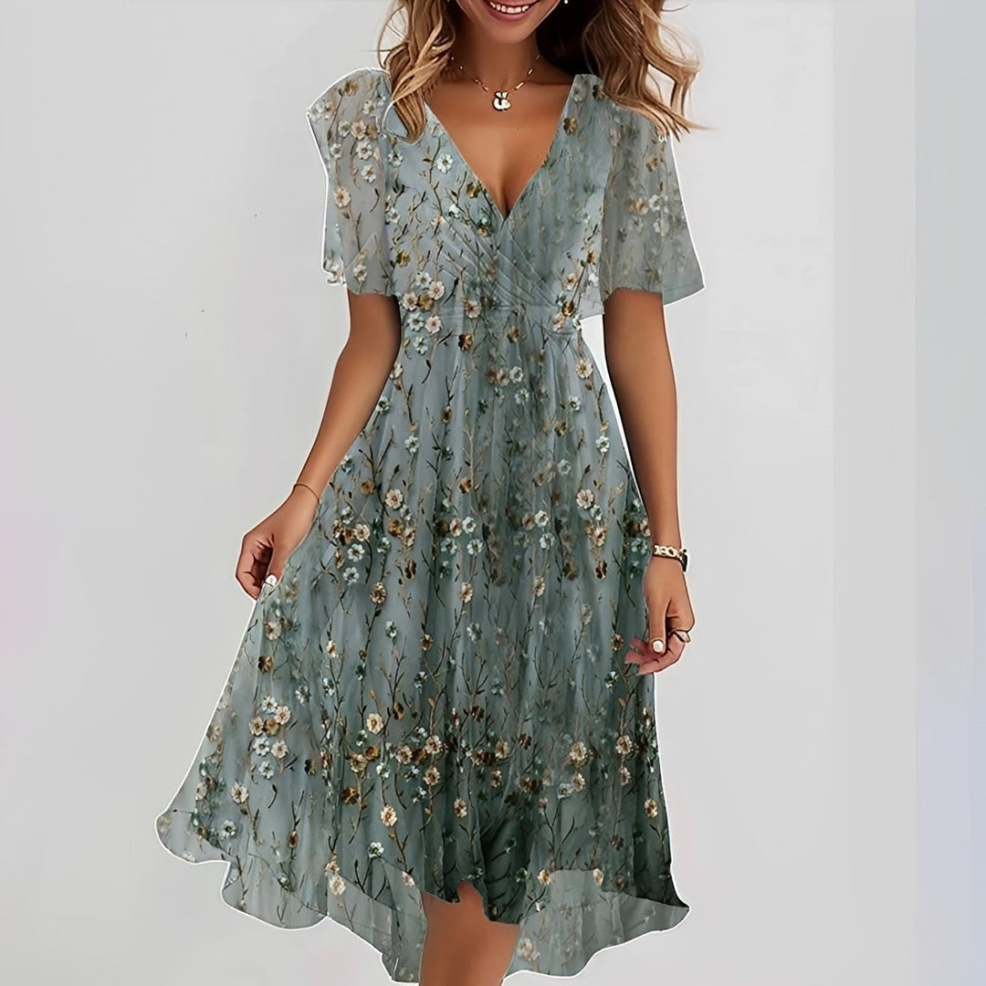 Gemma – Elegantní dámské midi šaty s krátkým rukávem