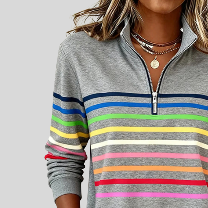 Nadine | Vetoketjullinen Sweatshirt Monivärisillä Raidalla