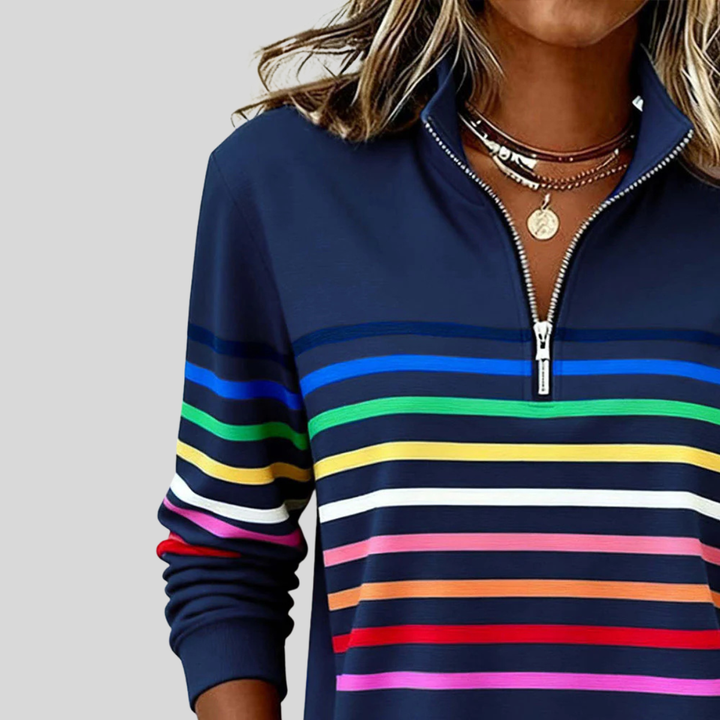Nadine | Vetoketjullinen Sweatshirt Monivärisillä Raidalla
