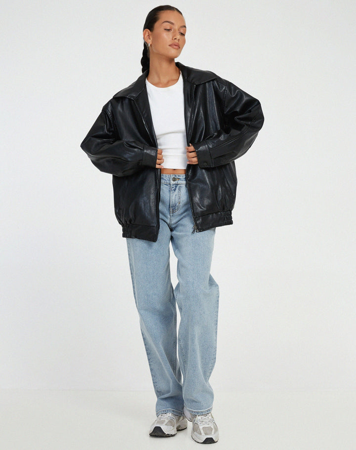 Oversize-bomber-takki tekonahasta naisille