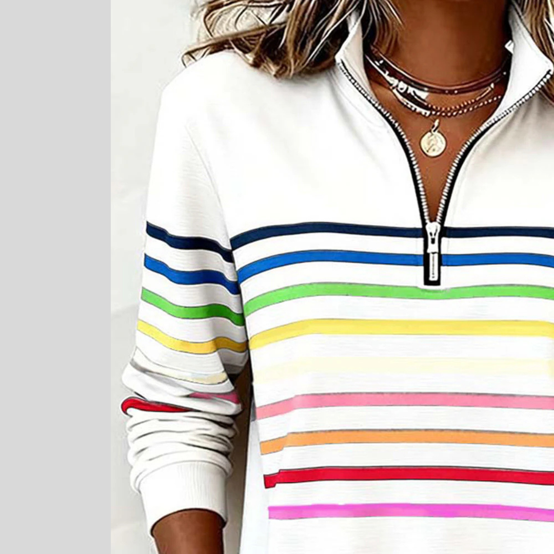 Nadine | Vetoketjullinen Sweatshirt Monivärisillä Raidalla