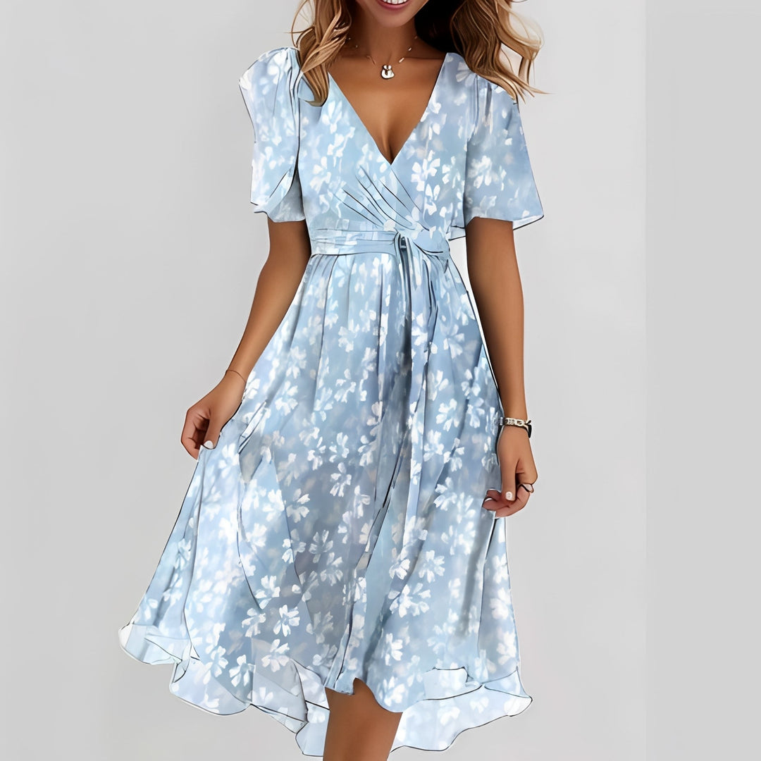Gemma – Elegantní dámské midi šaty s krátkým rukávem