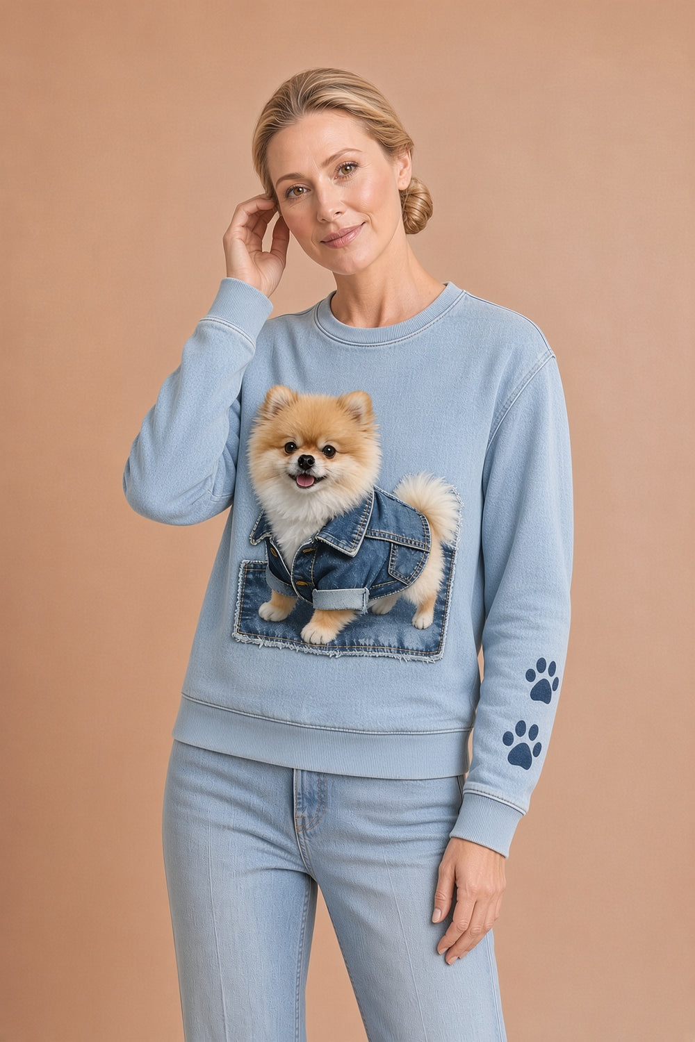 Perla – Naisten pitkähihainen huppari retro-tyyliin, patchwork-eläinprintti, rento mukavuus – kuva 2