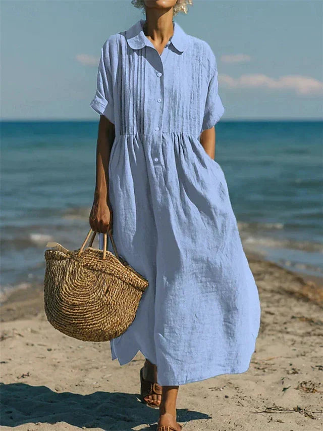 Midi košilové šaty z lehkého bavlněného materiálu - Elegantní ležérní styl pro ženy