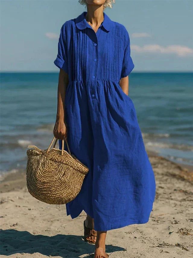 Midi košilové šaty z lehkého bavlněného materiálu - Elegantní ležérní styl pro ženy