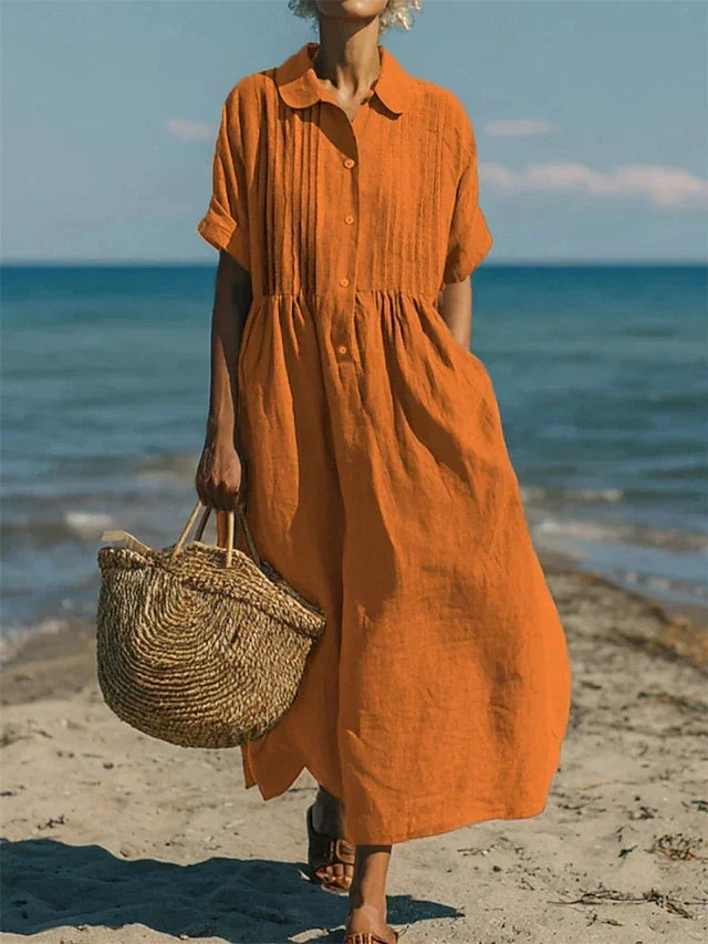 Midi košilové šaty z lehkého bavlněného materiálu - Elegantní ležérní styl pro ženy