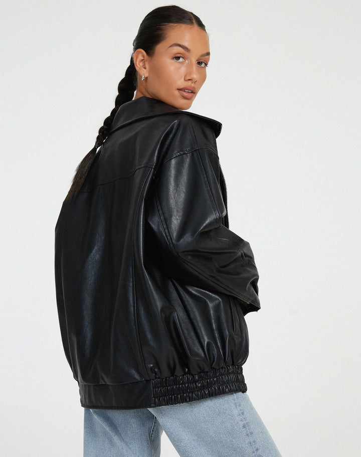 Oversize-bomber-takki tekonahasta naisille