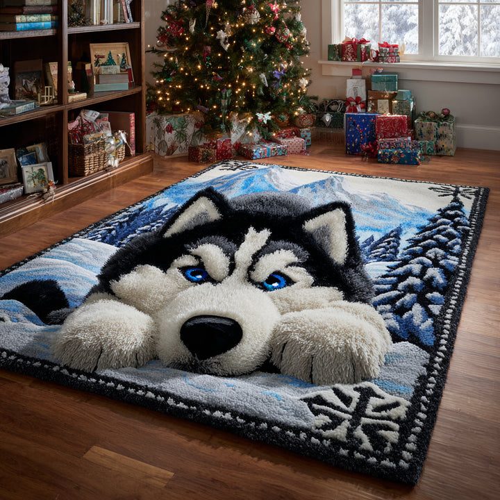 Koberec Husky u krbu s tlapkou