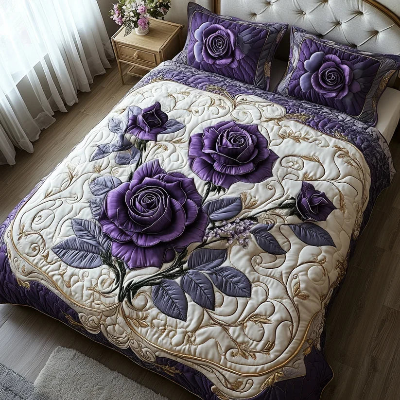 3-osainen tikattu pussilakanasetti – Violetti ruusu