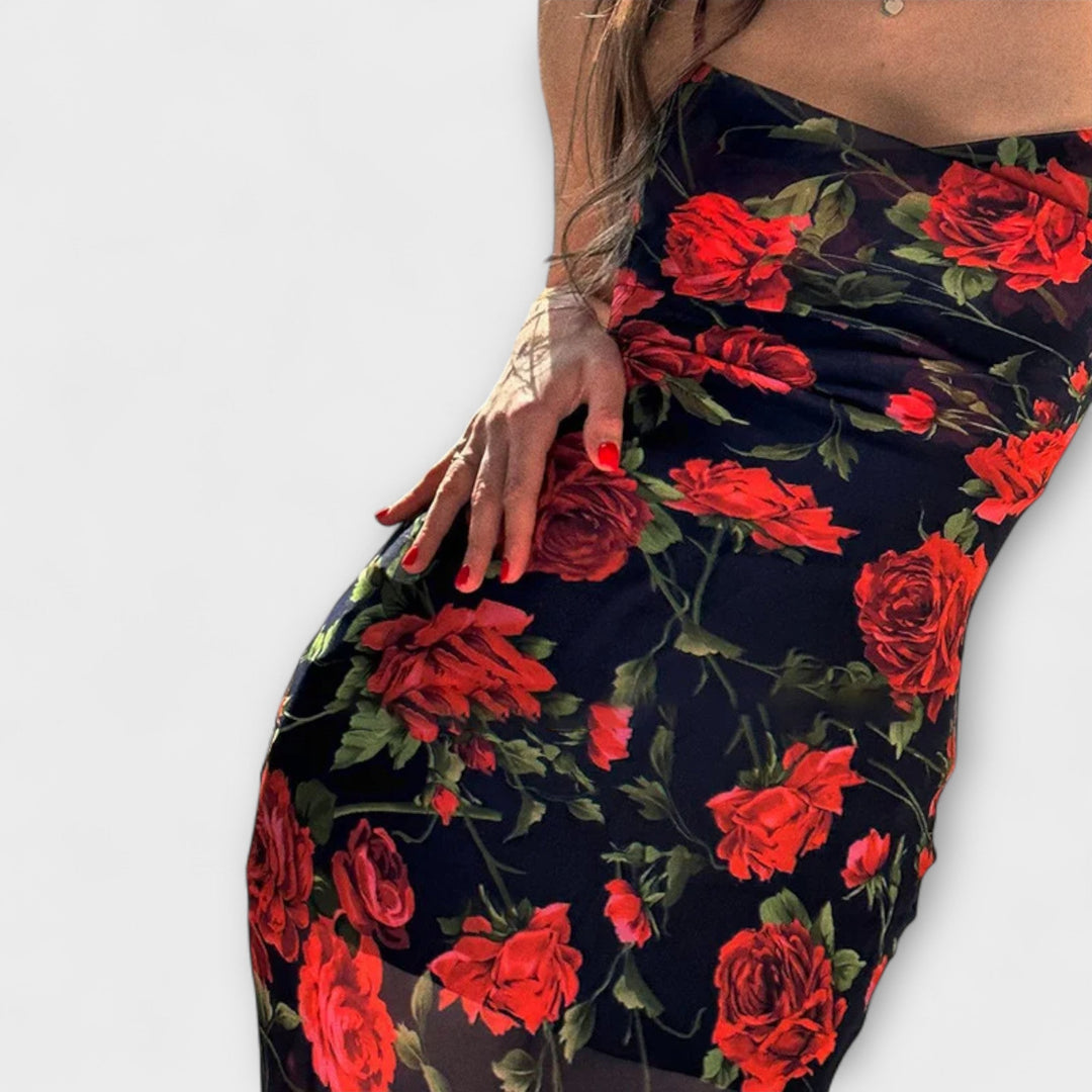 Bodycon-mekko kukkakuviolla ja olkaimilla