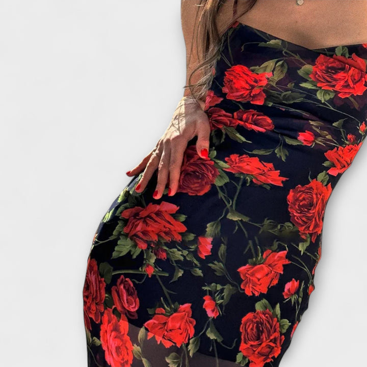 Bodycon-mekko kukkakuviolla ja olkaimilla
