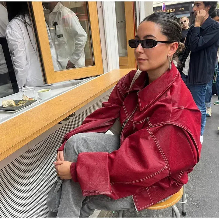 Oversize dámská bomber bunda v červené barvě