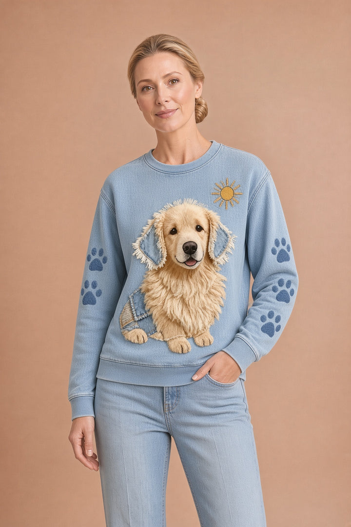 Chica – Naisten pitkähihainen retro-huppari, patchwork-eläinkuosi, rento mukavuus – kuva 1