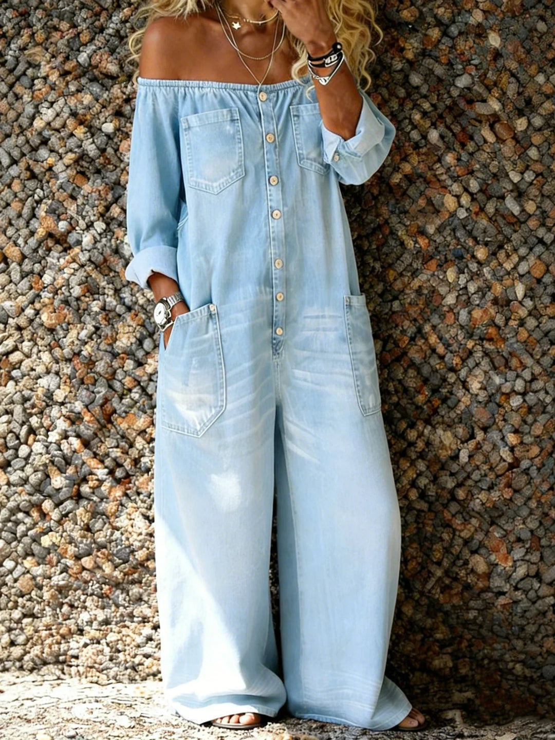 Noa – Farkkuhaalari off-shoulder-pääntiellä