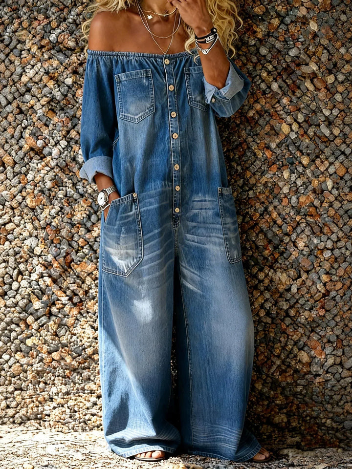 Noa – Farkkuhaalari off-shoulder-pääntiellä