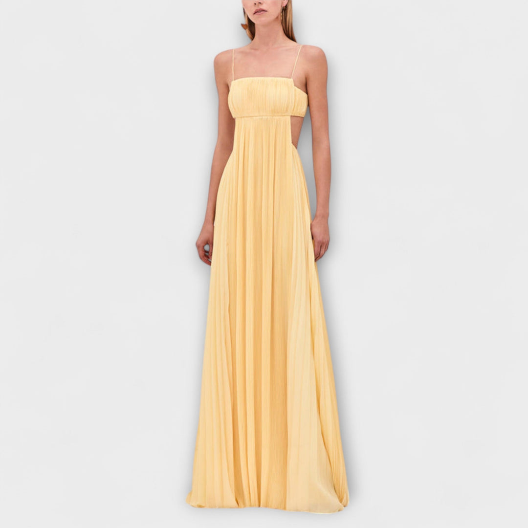 Mireille - Elegantní maxi šaty s plisováním a výřezem