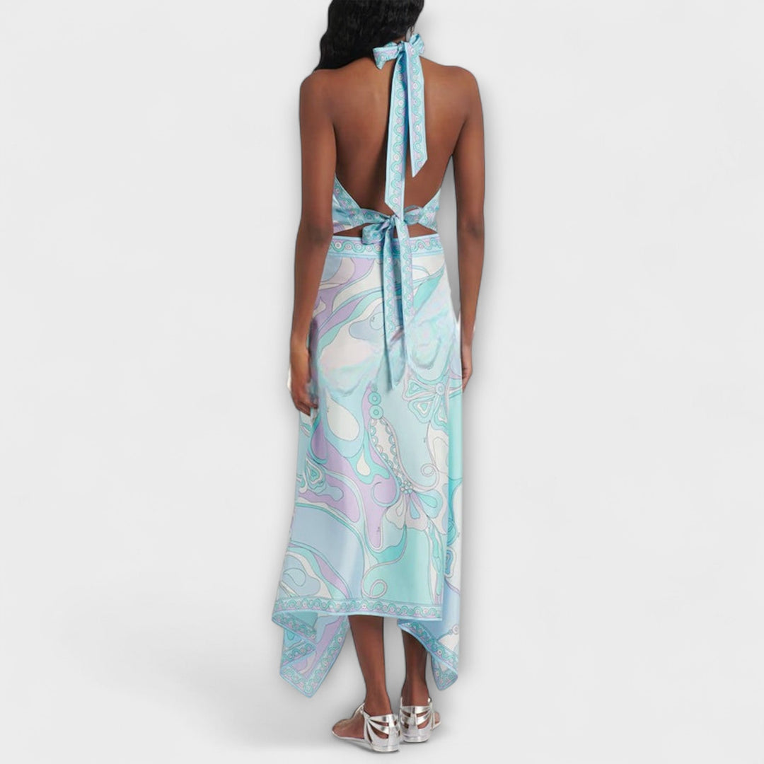 Everly – Halter-toppi ja epäsymmetrinen midihame -setti